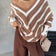 Camel Off-Shoulder Striped Knit Sweater with Button Details