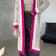 Beige & Fuchsia Color Block Longline Knit Cardigan