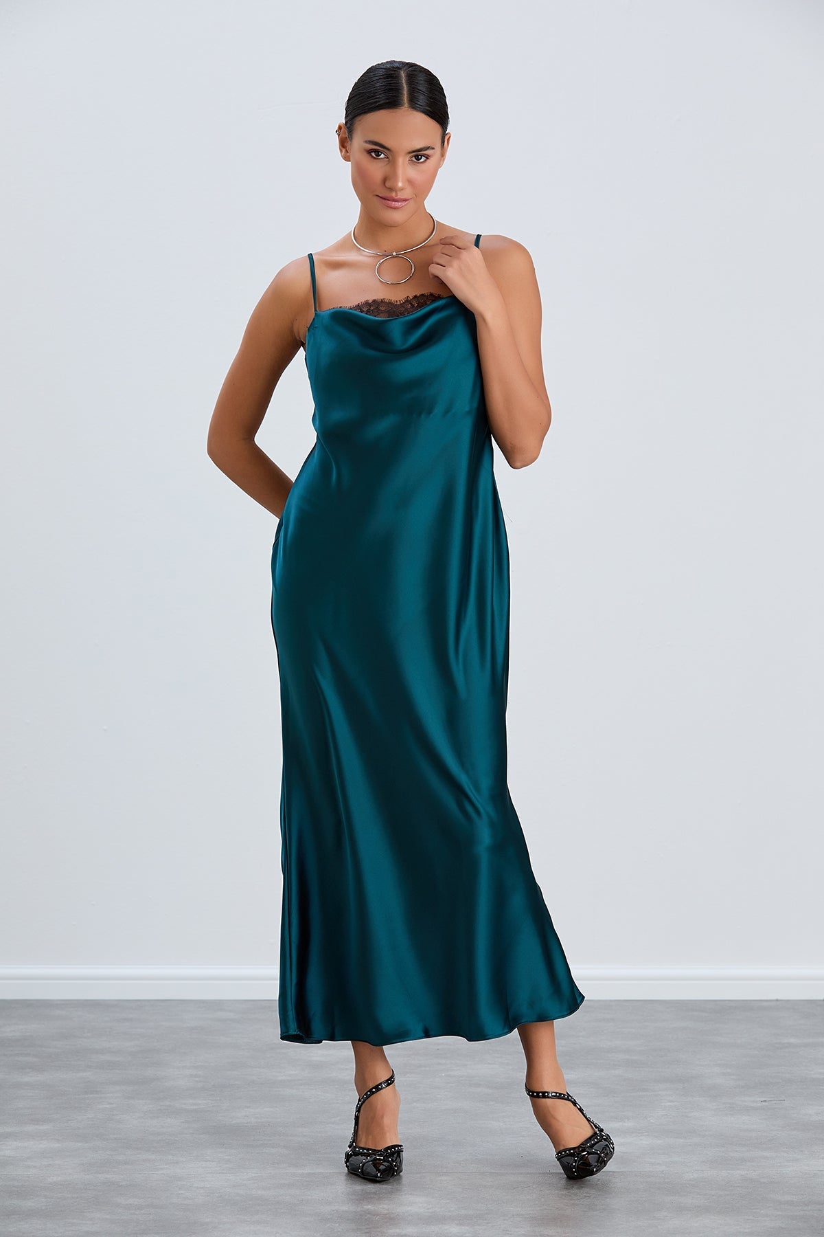 green satin cami dress ASOS Design - Petite Square Neck Lace Detailing Crinkled Satin Cami Maxi Dress - Women - Nylon/Viscose - 00 US