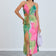 Twist Satin Slip Cami Midi Dress in Ocean Fuchsia print