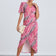 Angel Sleeve Wrap Style Midi Dress in Fuchsia Animal print