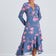 Floral Frill Midi Dress in Blue with Pink Blossoms