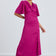 Fuchsia Angel Sleeve Midi Dress with Elegant Side Slit