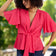 Angel Sleeve Wrap Knot top in Hot Pink