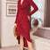 Timeless Wrap Midi Dress with Front Slit in Rich Burgundy