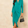 Timeless Wrap Midi Dress with Front Slit in Live Green