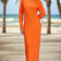 Long Sleeve Shift Pleated Maxi Dress in Orange