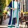 Multicolored Panel Knit Long Cardigan in Navy/Green