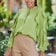 Frill Long Sleeve Blouse in Lime Green