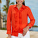 Long Sleeve Frill Shirt in Coral Red