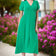 Linen Style Buttoned Shirt Midi Dress in Green