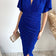 Sapphire Blue Cascading Maxi Dress with Elegant Sleeves