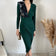 Wrap Midi Sequin dress with front Slit in Green