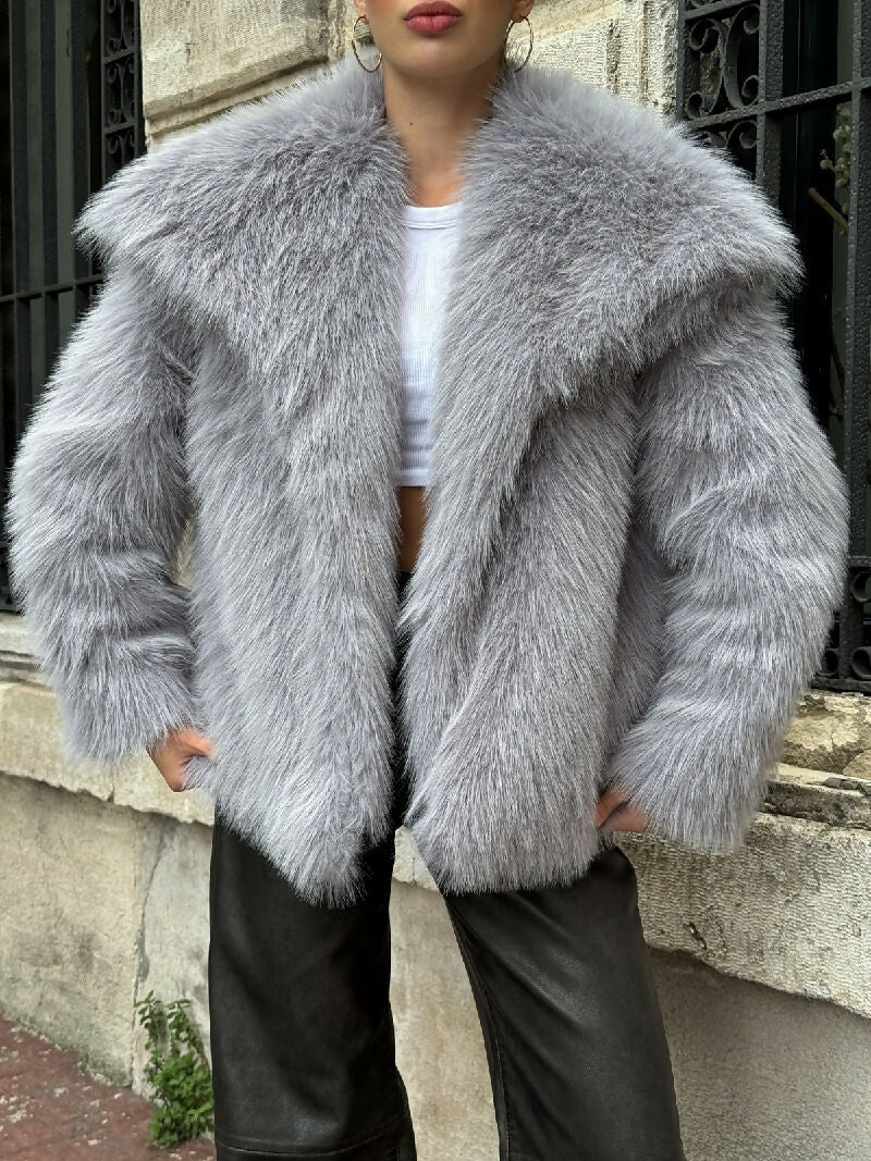 Luxe Plush Fur Jacket in Grey – Jenerique