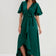 Tessa Satin Wrap Midi Dress in Emerald Green