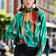 Enigmatic Green Abstract Oversize Top with Long Sleeves