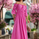 Bardot Elasticated Maxi Dress in Hot Pink