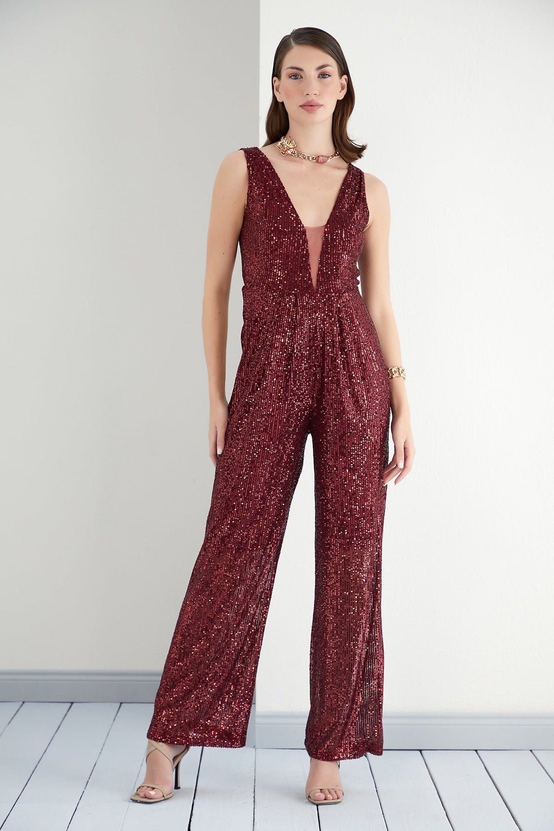 Sequin Jumpsuit Burgundy Jumpsuit Maxi Jumpsuit Wide Leg Jumpsuit Jenerique