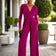 Fuchsia Finesse Wide Leg Jumpsuit with V-Neck